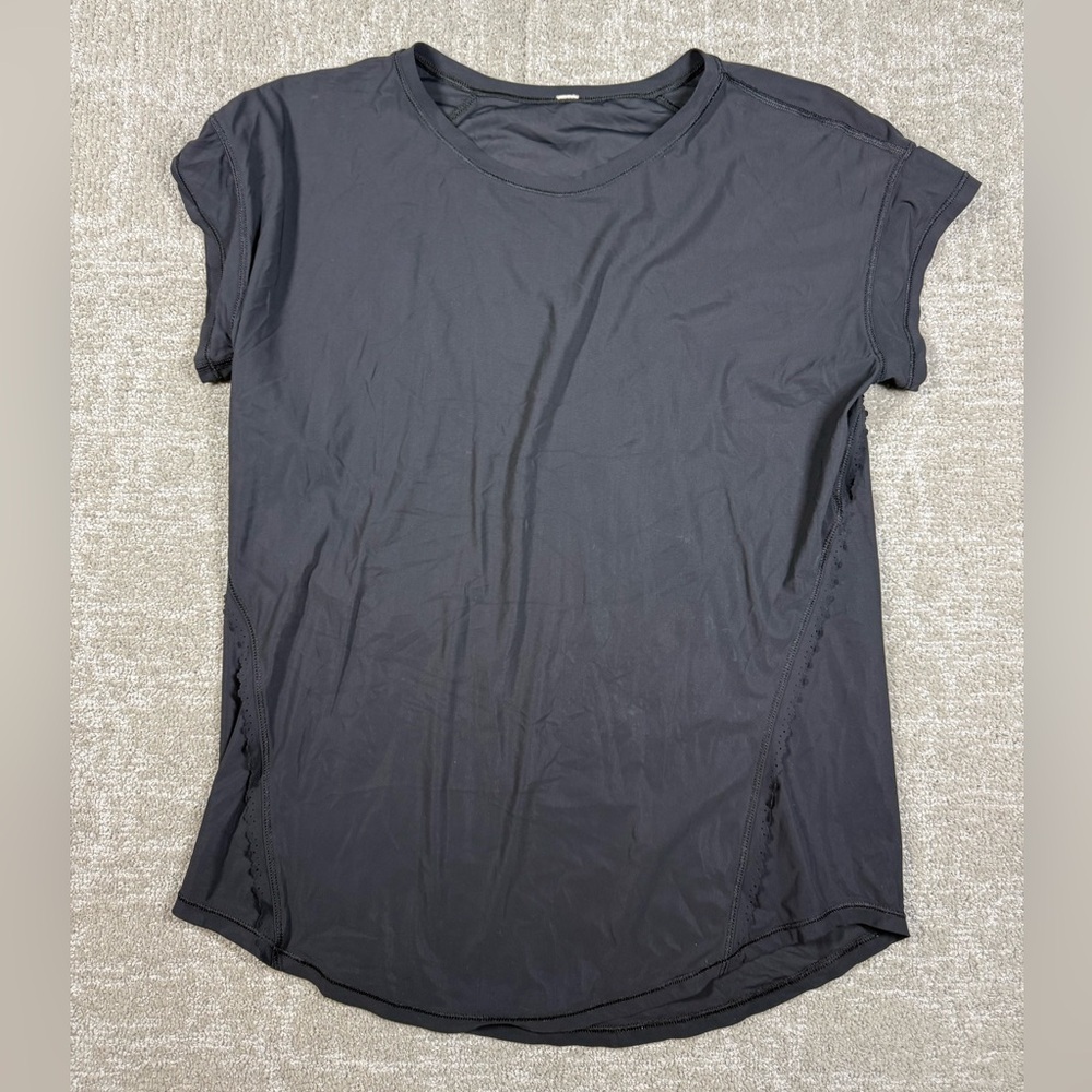 Lululemon Black Short Sleeve Casual Detail Active Running Shirt Read Below